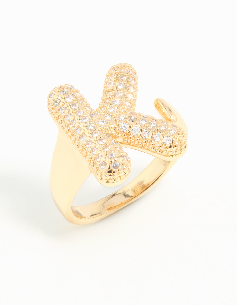 Gold Plated Cubic Zirconia Bubble K Pave Ring