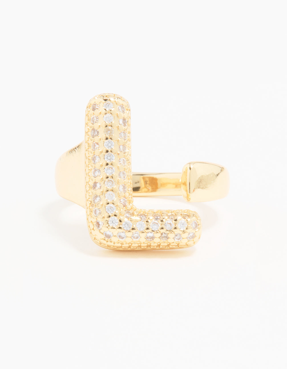 Gold Plated Cubic Zirconia Bubble L Pave Ring