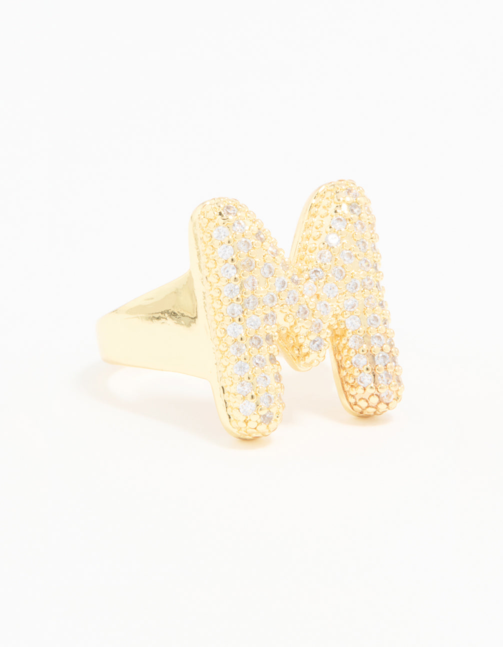Gold Plated Cubic Zirconia Bubble M Pave Ring