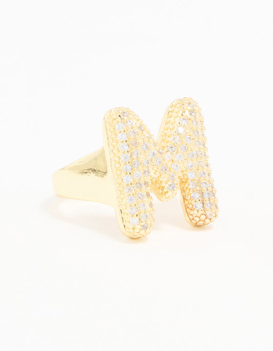 Gold Plated Cubic Zirconia Bubble M Pave Ring