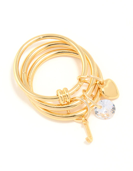 Gold Cubic Zirconia Letter J Charm Ring