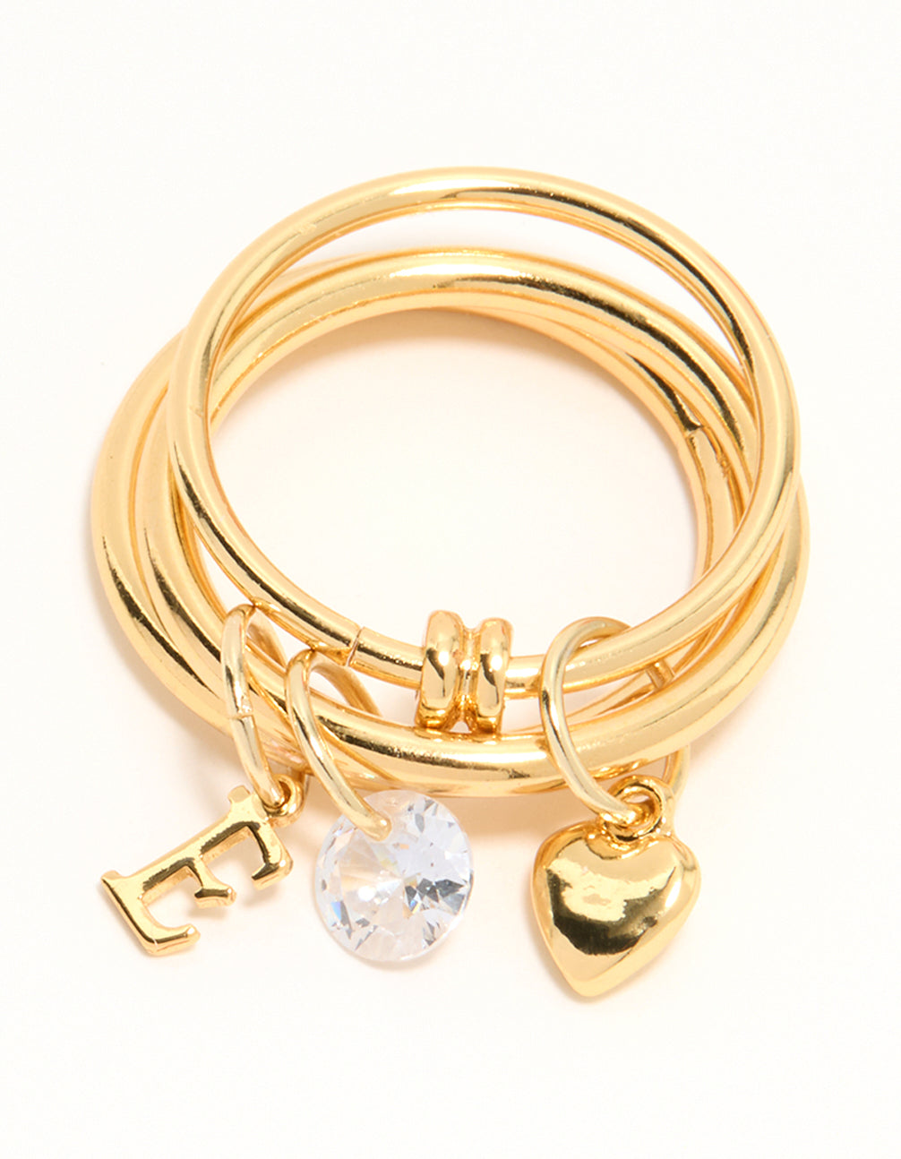 Gold Cubic Zirconia Letter E Charm Ring