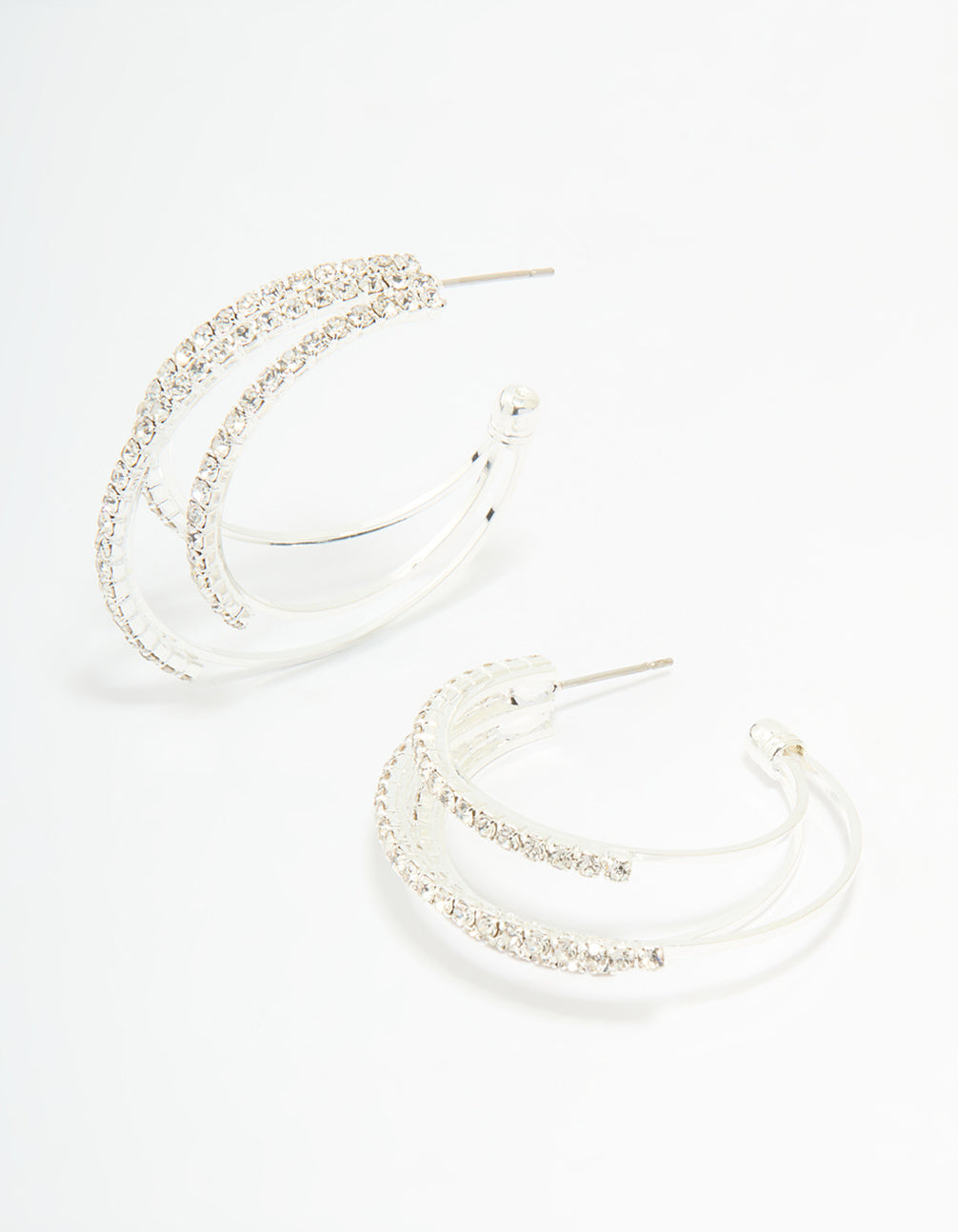 Silver Diamante Trio Hoop Earrings