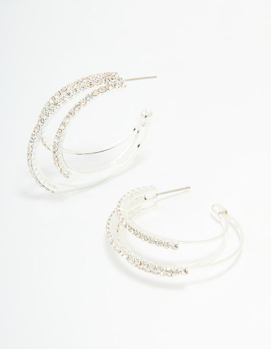Silver Diamante Trio Hoop Earrings