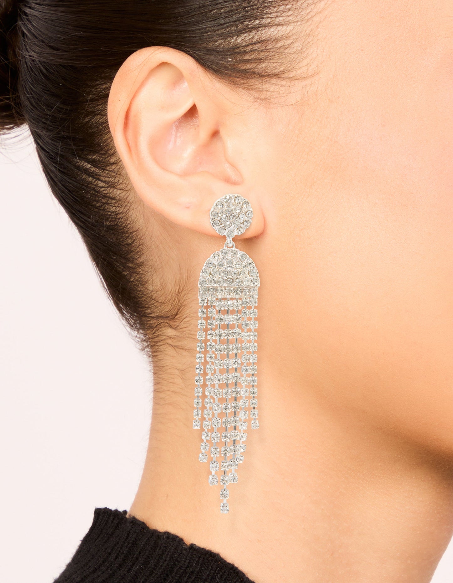 Silver Diamante Circle Cupchain Drop Earrings