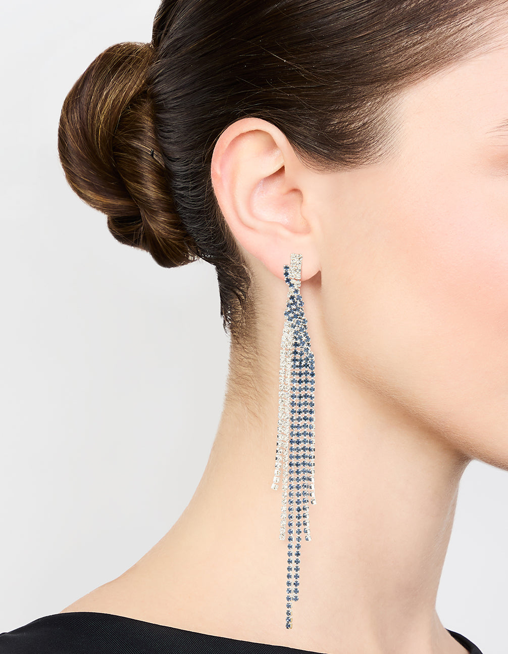 Silver Blue Diamante Twisted Chain Drop Earrings