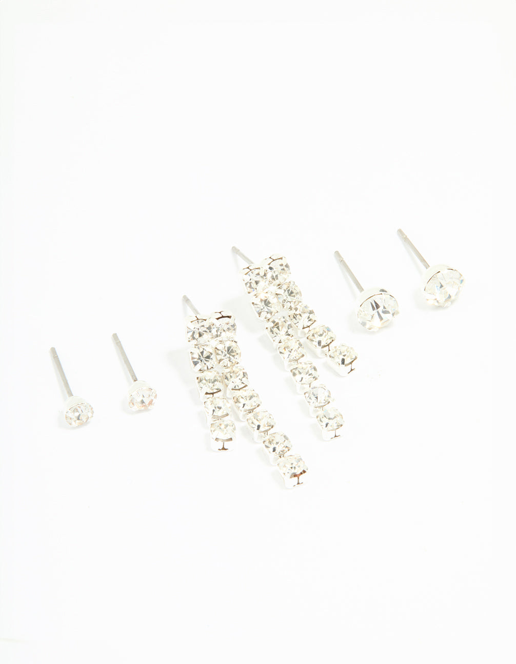 Silver Diamante Stud & Cupchain Earrings 3-Pack