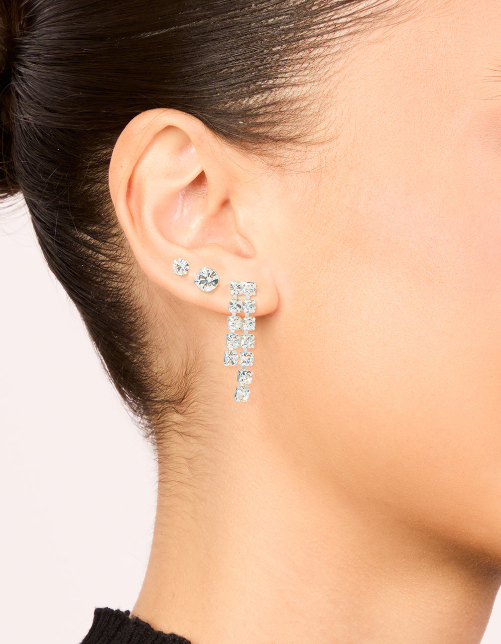 Silver Diamante Stud & Cupchain Earrings 3-Pack