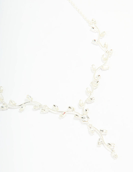 Silver Diamante Vine Lariat Necklace