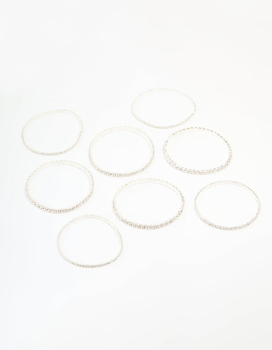 Silver Diamante Stretch Bracelets 8-Pack