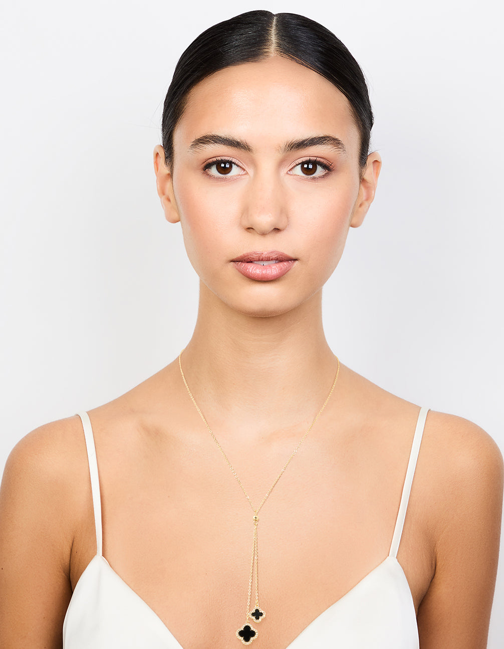 Gold Plated Cubic Zirconia Black Outline Flower Y-Necklace
