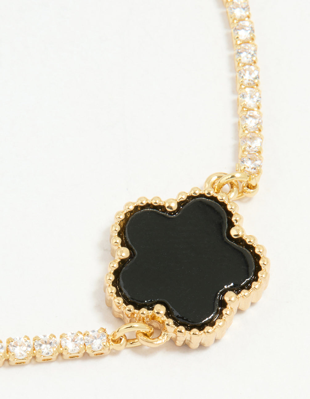 Gold Plated Cubic Zirconia Black Mini Flower Toggle Bracelet