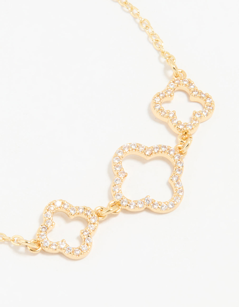 Gold Plated Cubic Zirconia Triple Flower Outline Toggle Bracelet