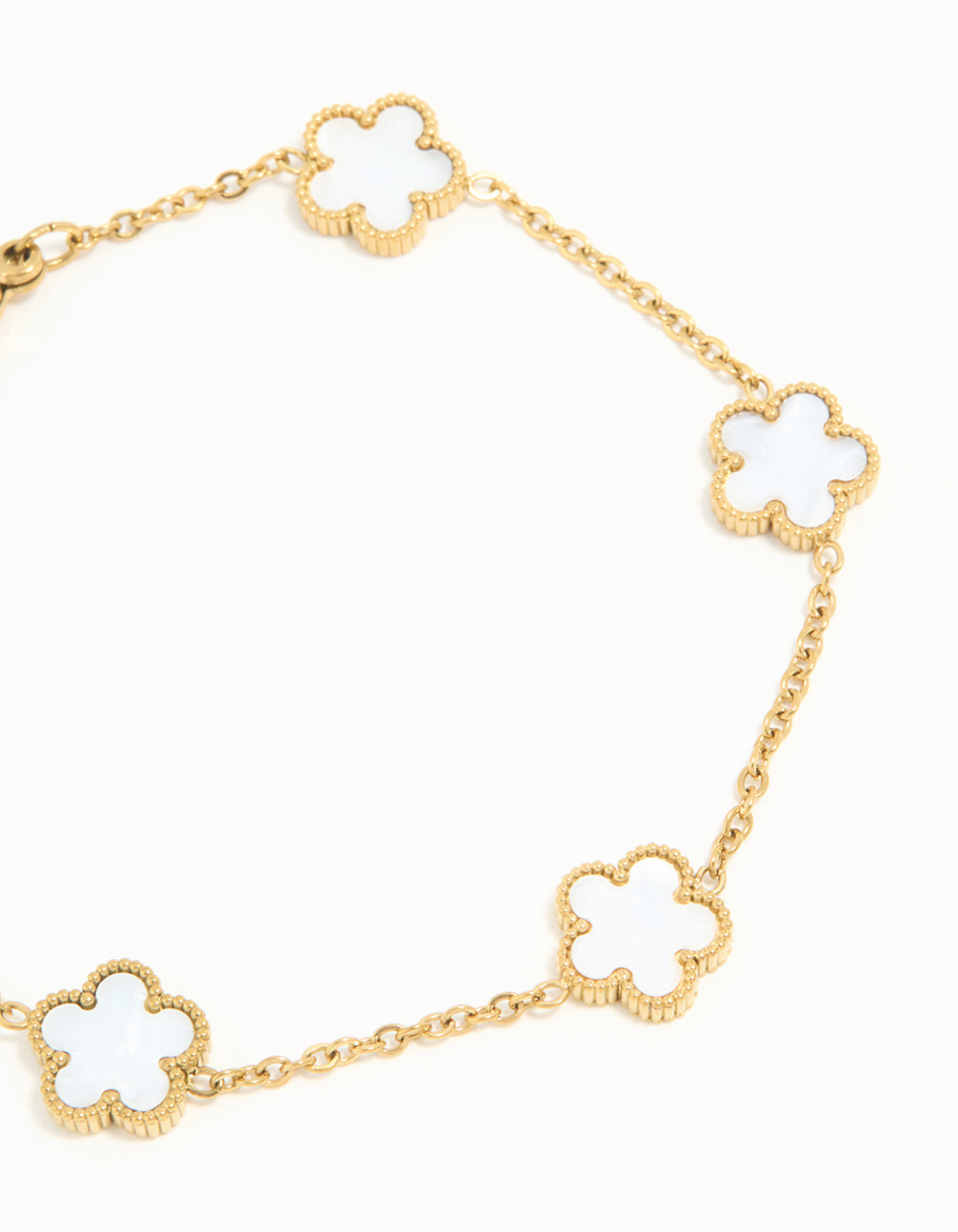 Waterproof Gold Plated Stainless Steel Ivory Inlay Flower Petals Charm Bracelet