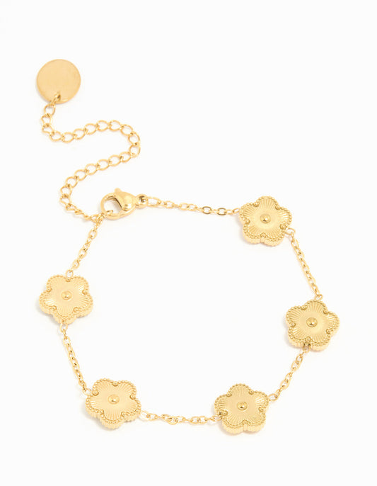 Waterproof Gold Plated Stainless Steel Flower Petals Charm Bracelet
