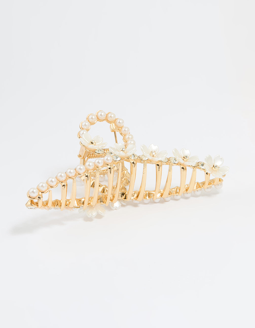 Gold Pearl Flower Twist Claw Clip