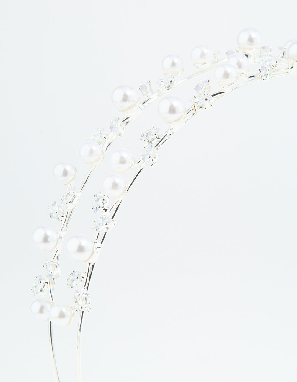Silver Leaf Diamante Pearl Wire Layered Headband