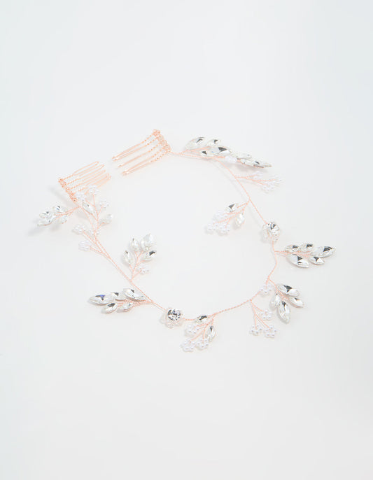 Rose Gold Wire Diamante Navette Drop Hair Vine