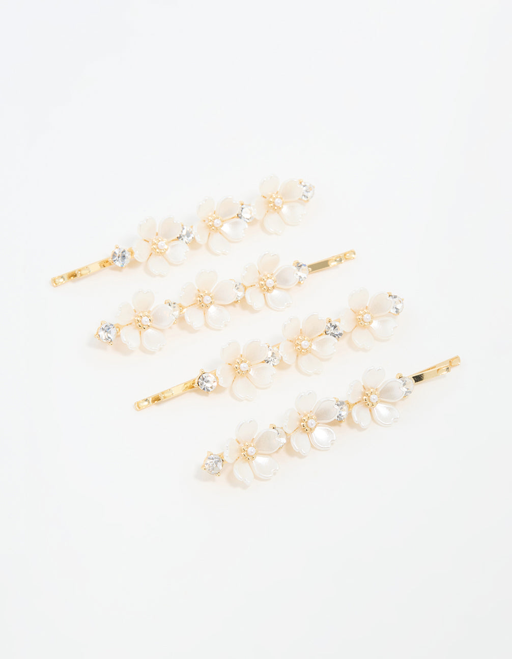 Gold Pearl Diamante Flower Hair Clips 3-Pack