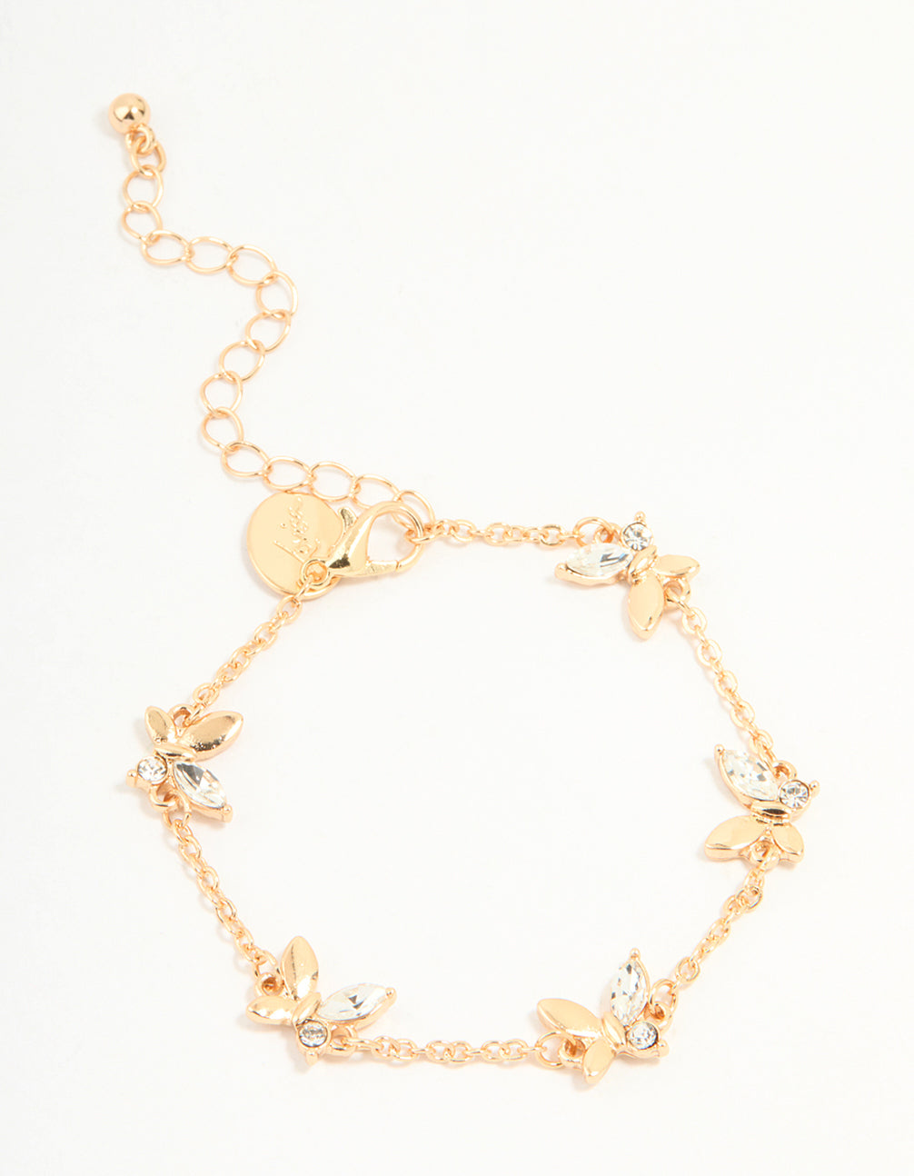 Gold Diamante Butterfly Charm Toggle Bracelet