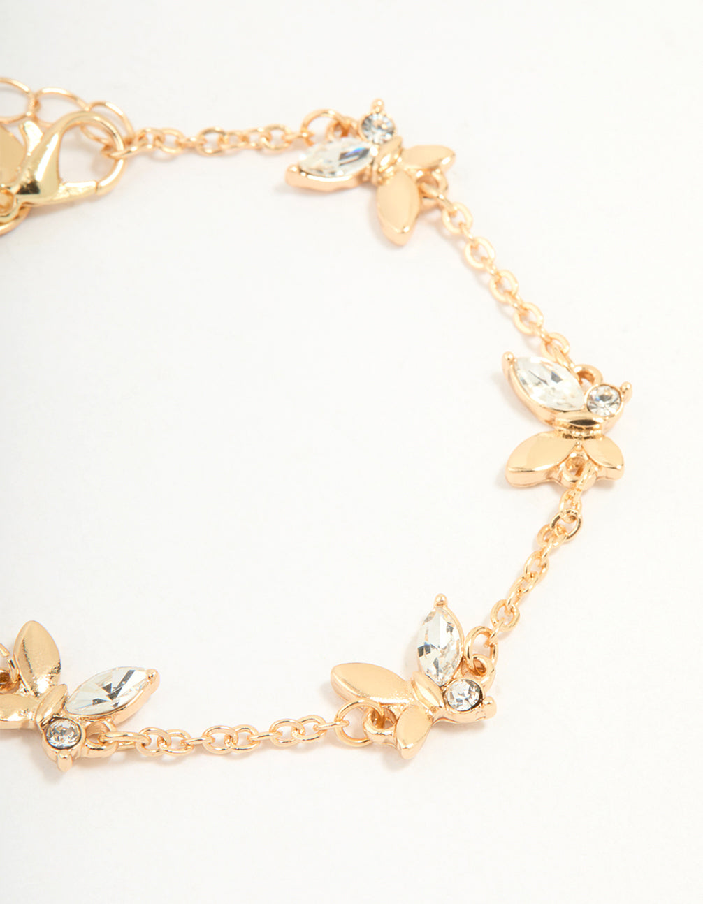 Gold Diamante Butterfly Charm Toggle Bracelet