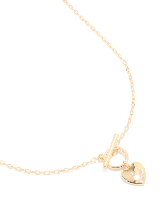 Gold Puffy Heart T-Bar Necklace