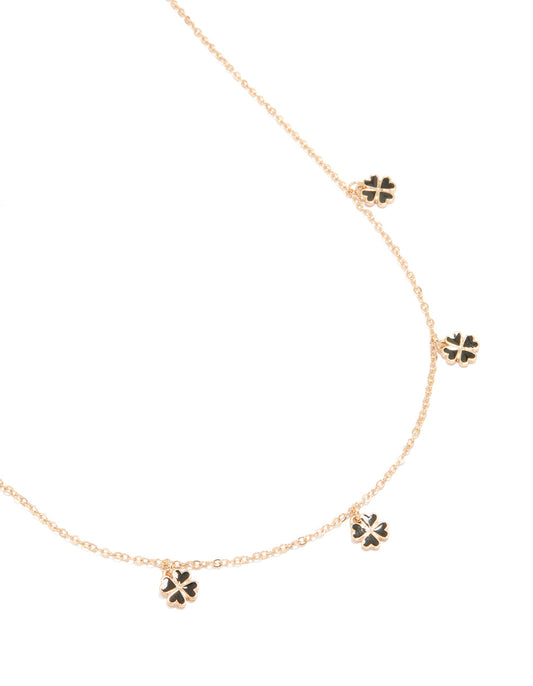 Gold & Black Clovers Necklace