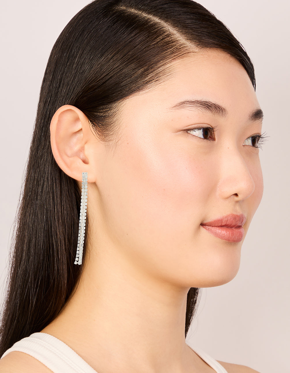 Silver Diamante Snake Chain Drop Earrings
