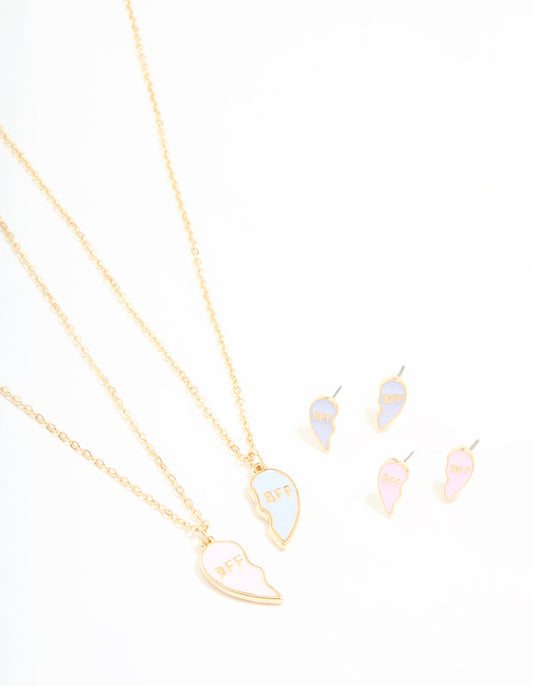 Kids Gold BFF Necklace & Earrings Pack