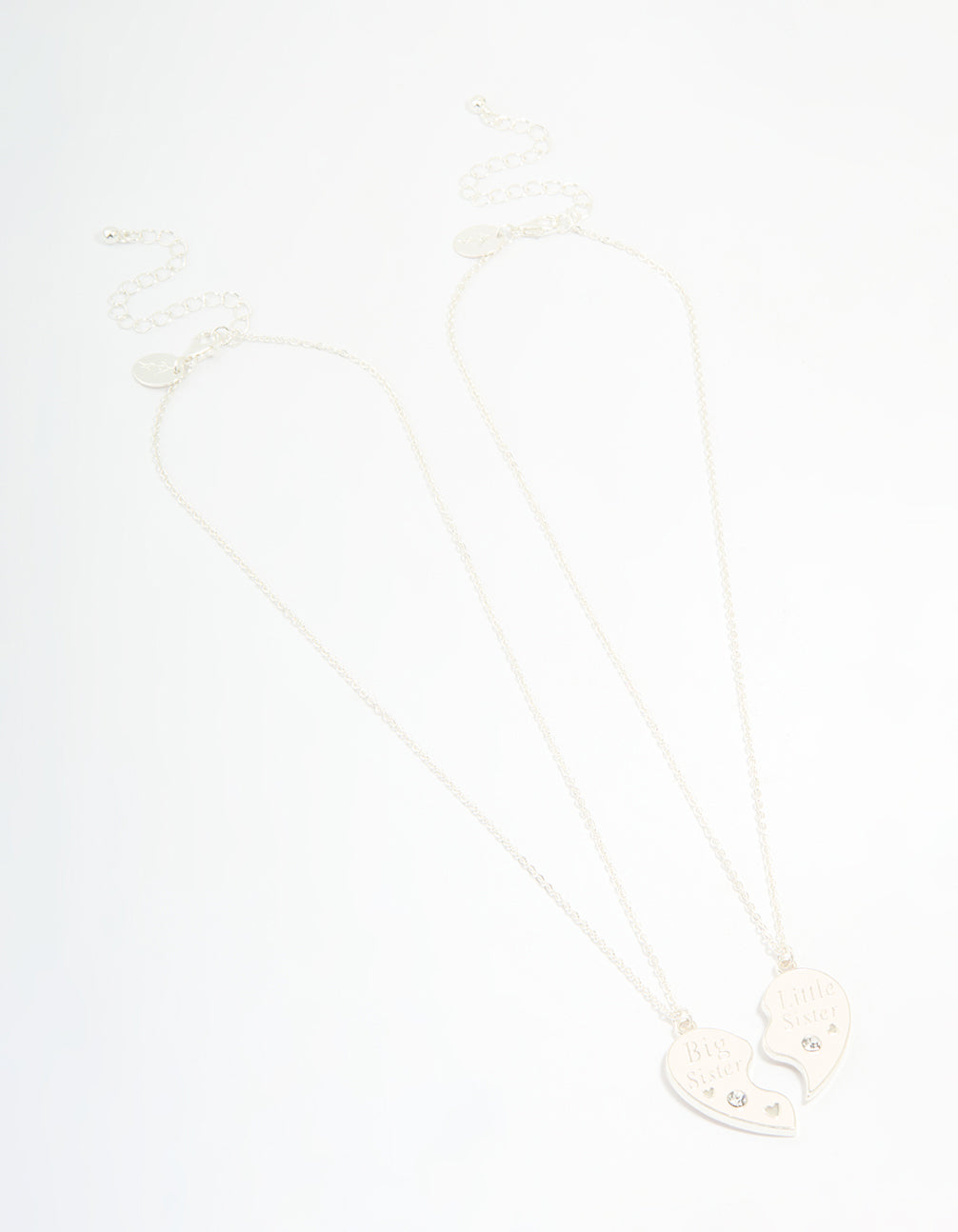 Kids Silver Beaded Sisters Heart Necklaces 2-Pack