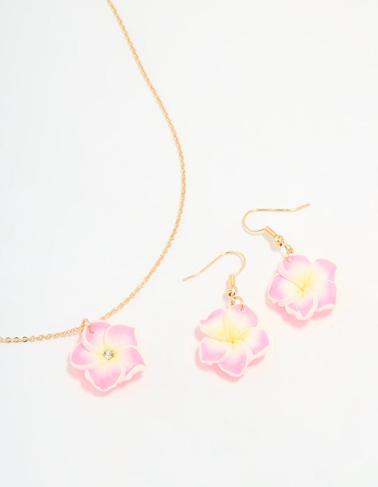 Kids Frangipani Flower Necklace & Earrings Pack