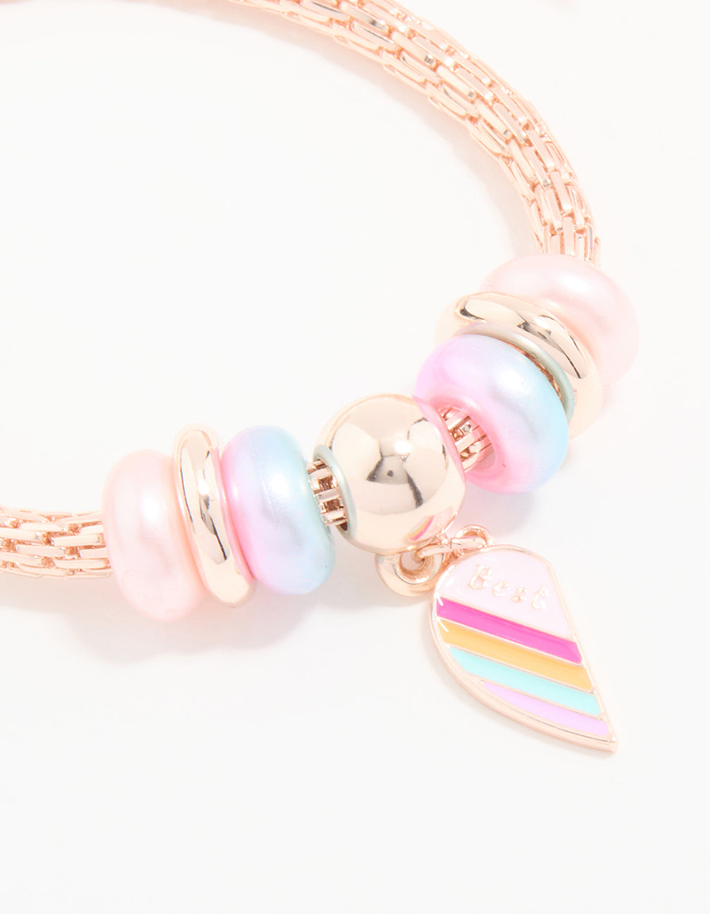 Kids Rose Gold Beaded Heart BFF Stretch Bracelets 2-Pack