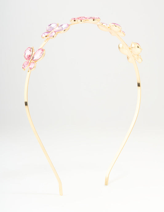 Kids Gold Pink Butterfly Headband