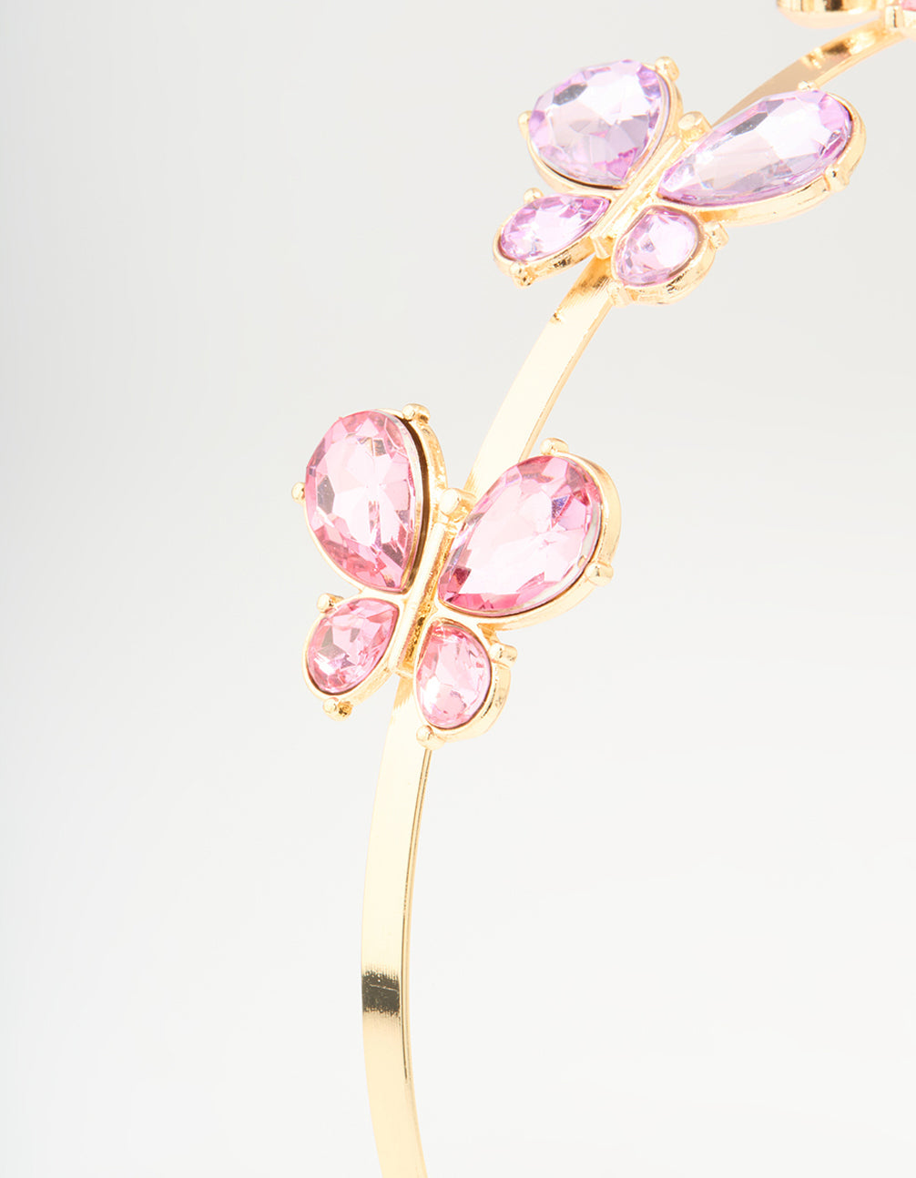 Kids Gold Pink Butterfly Headband