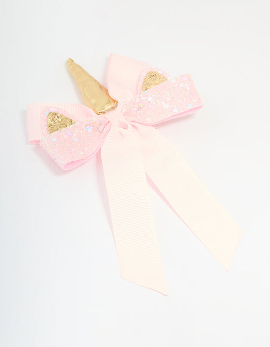 Kids Pink Sequin Unicorn Hair Bow Clip