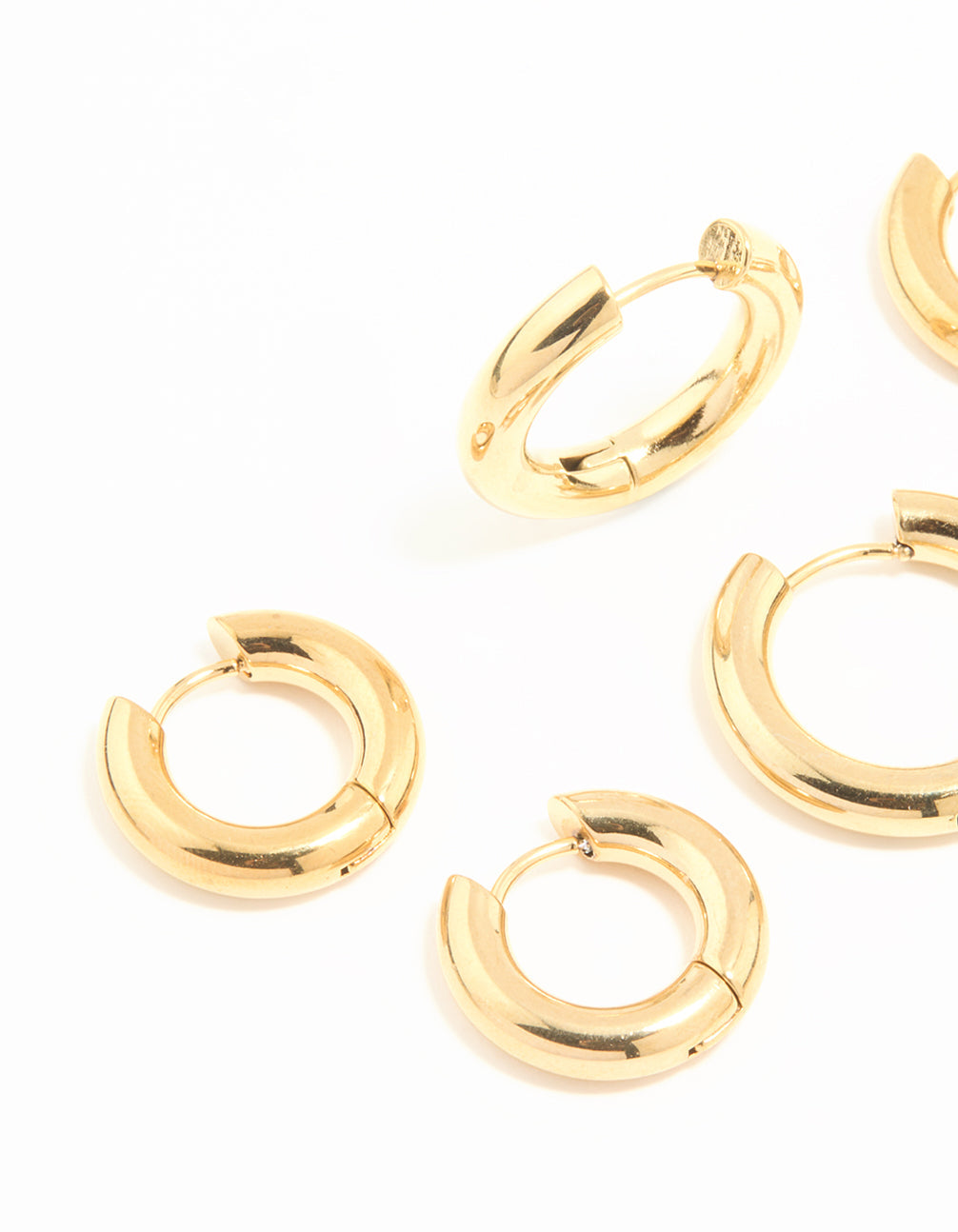 Waterproof Gold Plated Stainless Steel Thick Earrings 3-Pack