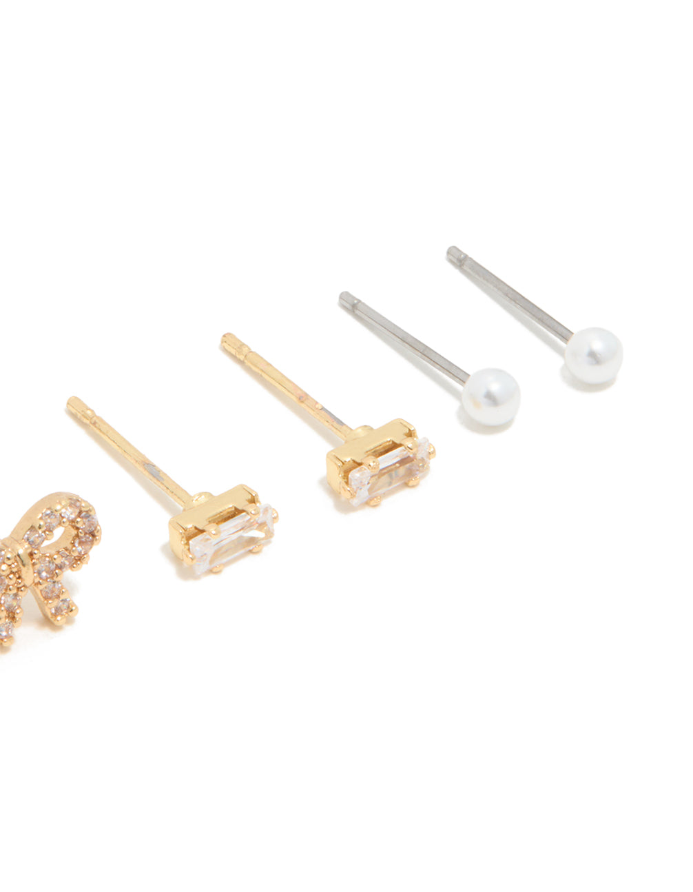 Waterproof Gold Plated Stainless Steel Cubic Zirconia & Pearl Stud Earrings 4-Pack