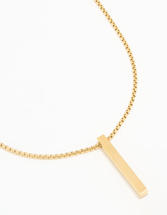 Waterproof Gold Plated Stainless Steel Rectangle Pendant Long Necklace