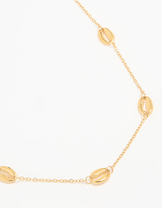 Waterproof Gold Plated Stainless Steel Shell Charm Short Necklace