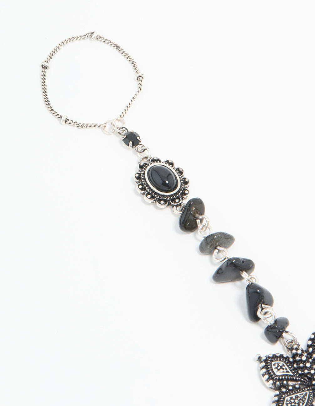 Antique Silver Black Stone & Butterfly Hand Chain