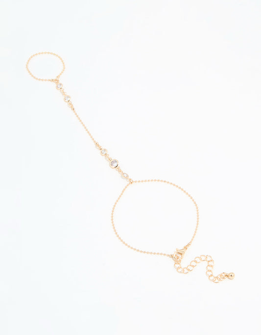 Gold Cubic Zirconia Bezel Hand Chain