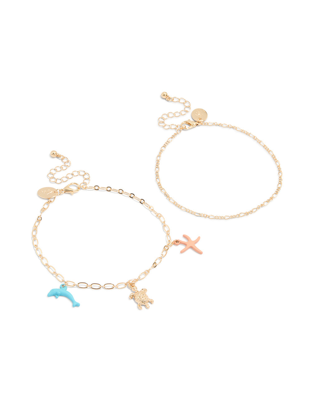 Gold Sea Animal & Chain Anklets 2-Pack