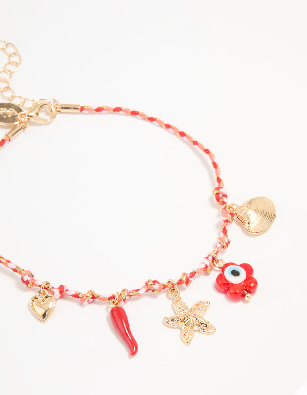 Gold Red Rope Starfish & Disc Anklets 2-Pack