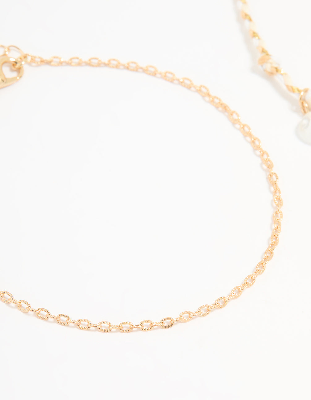 Gold White Rope Sun Charm & Chain Anklets 2-Pack