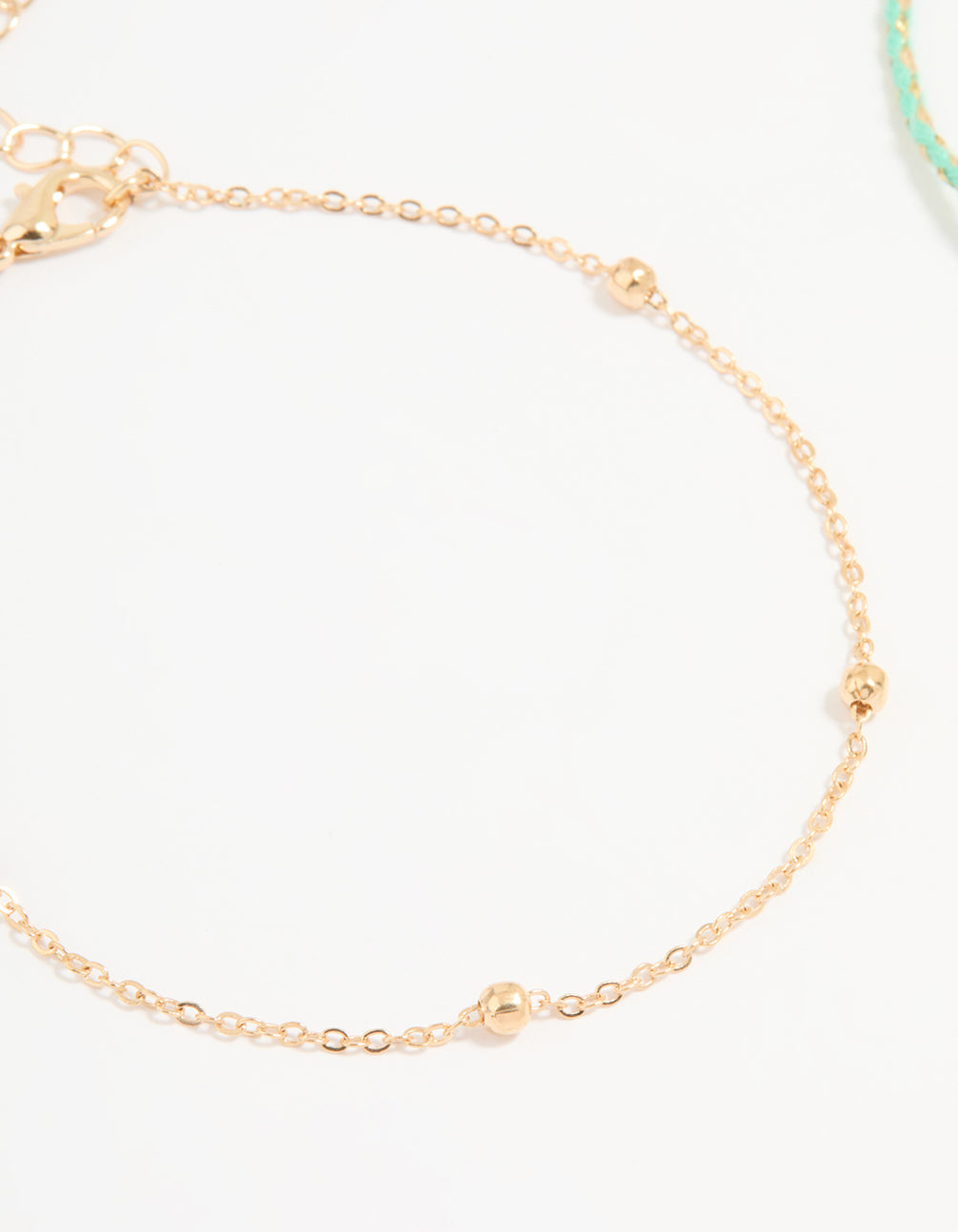 Gold Blue Rope Shell Charm & Chain Anklets 2-Pack