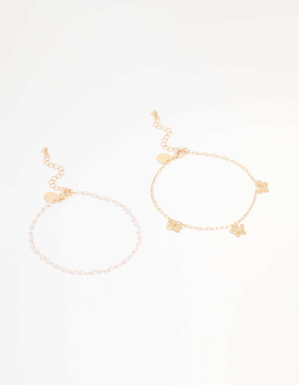 Gold Pearl & Butterfly Anklets 2-Pack