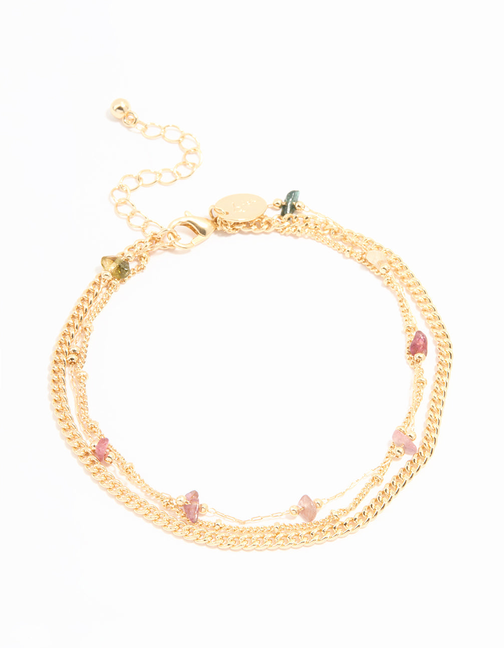 Gold Multicoloured Gemstones Layered Anklet