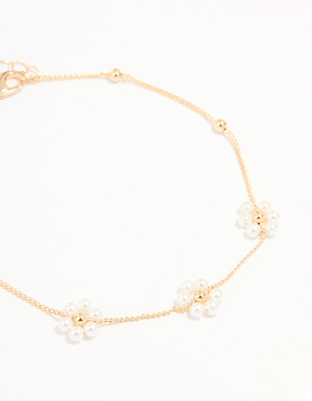 Gold Pearl Flower & Diamante Tennis Anklets 2-Pack