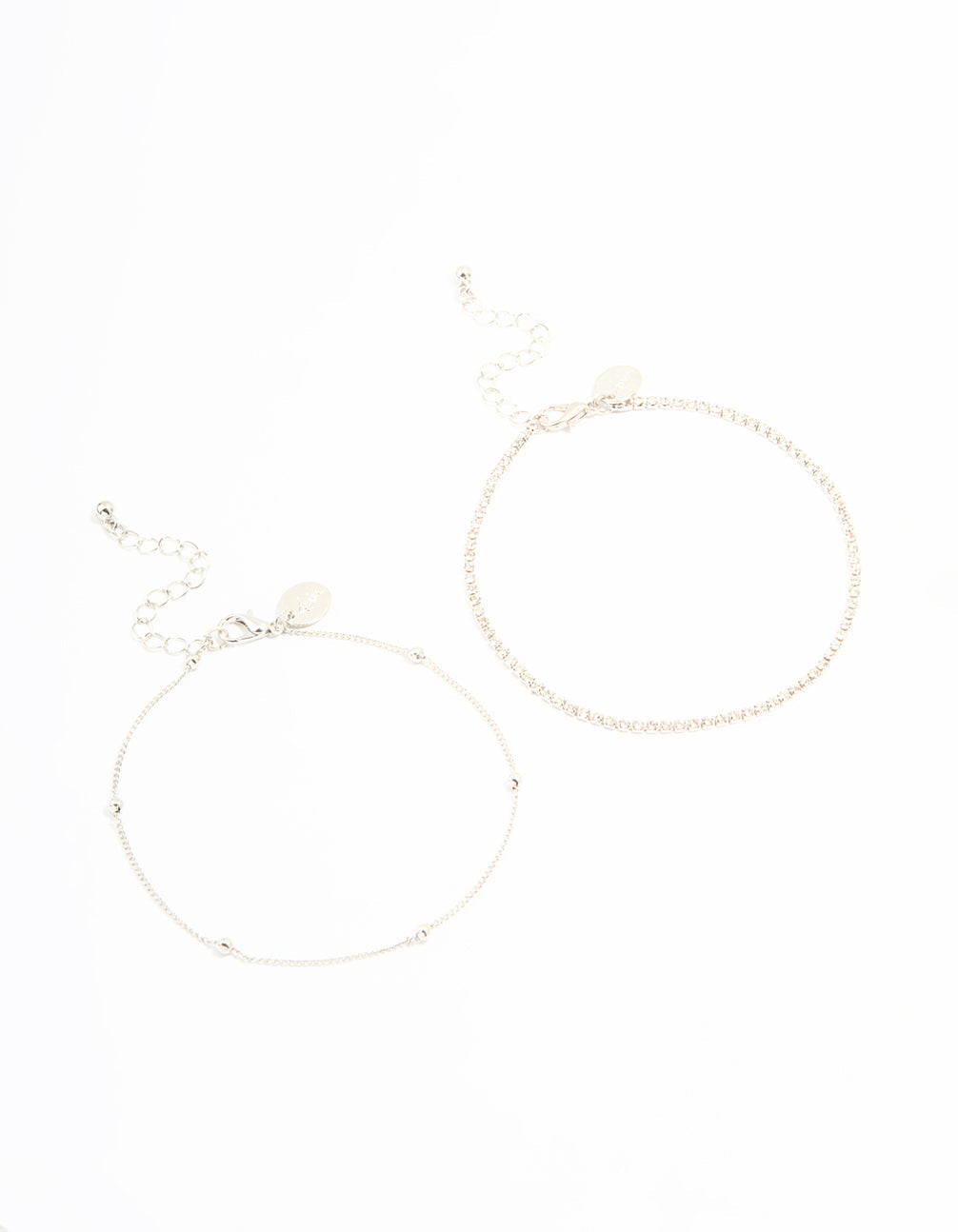 Silver Diamante & Ball Anklets 2-Pack
