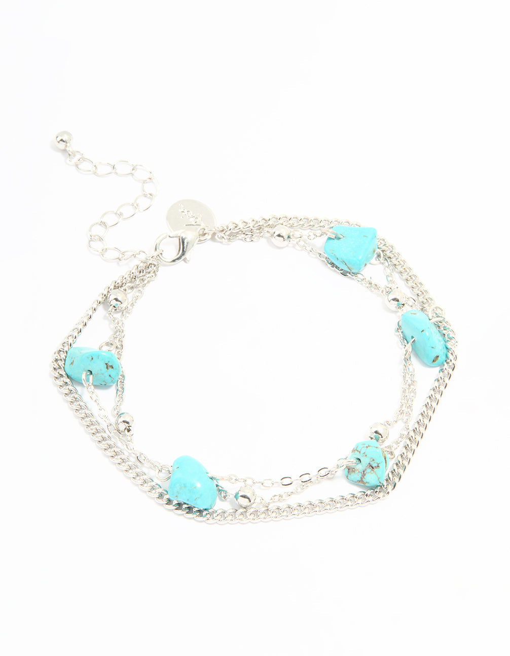 Silver Turquoise Stone & Chain Layered Anklet